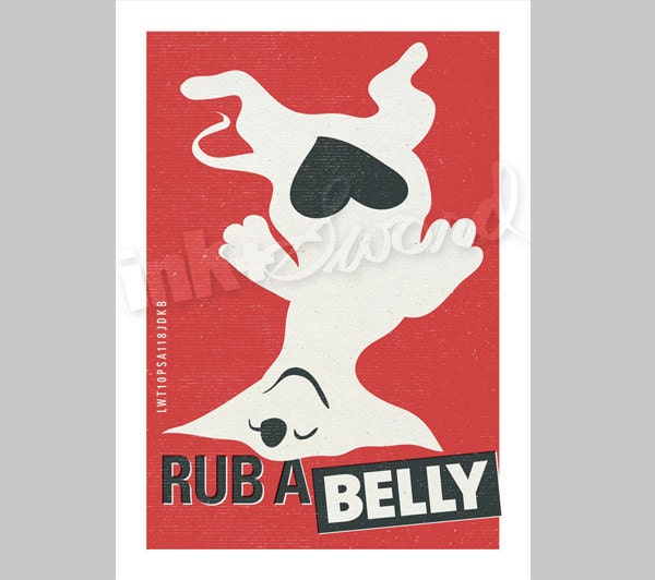 Pet Care Art - Rub a Belly Original Illustration - 5x7 Print