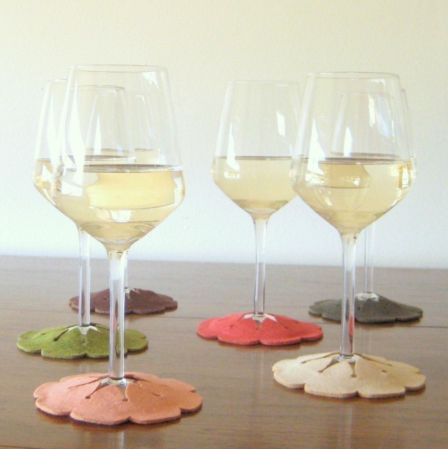 Hibiscus Stay on Coasters in Pink and Green - set of 6