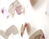 Recycled Paper Heart Garland with Antique Rose Pink & Cream Flowers - Wedding Decoration / First Anniversary Paper Gift / Mother's Day Gift
