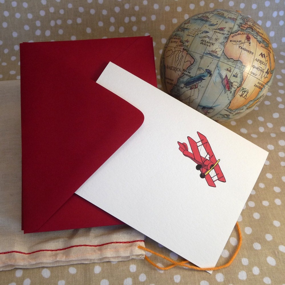 Red Biplane Notecard Set