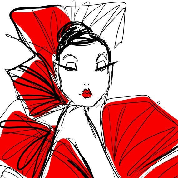 RED- digital 8x10 print- fashion illustration hand drawn by Jacque Pierro