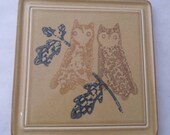 Pfaltzgraff Ceramic Trivet with Modern Painted Owls and Oak Leaves