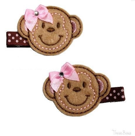 PAIR Ready To Ship  Funky Monkey Hair Bow Clippies (pair)
