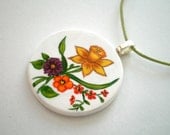 Floral Necklace - Summer flowers pendant Hand Painted wooden jewelry, art pendant, unique gift for her, summer fashion
