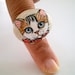 Cat Ring- Hand painted natural  sea stone, miniature cat art ,  gift for pet lovers cat lovers