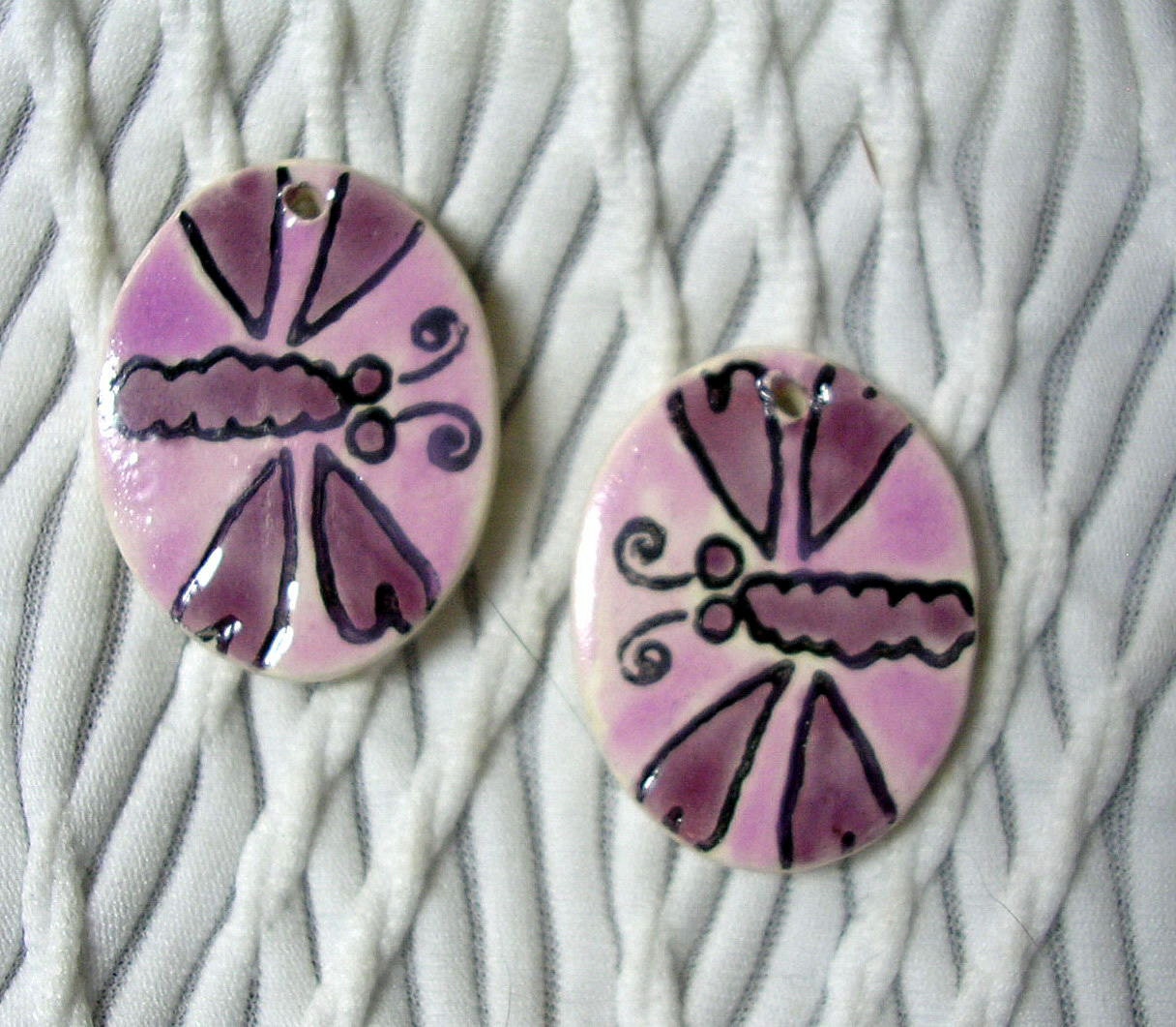 2 Pc. Purple Dragonfly Oval Clay Disks Charms Earring Blanks Original Handmade Supplies