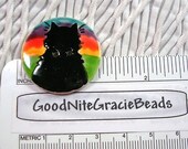 Large Ceramic Clay Studio Button Black Cat Sunset / Rainbow Handmade 2-Hole Studio