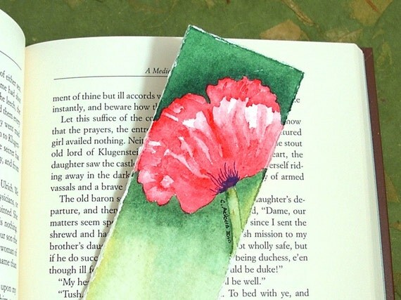 Bookmark - Original Handpainted Watercolor Red Poppy