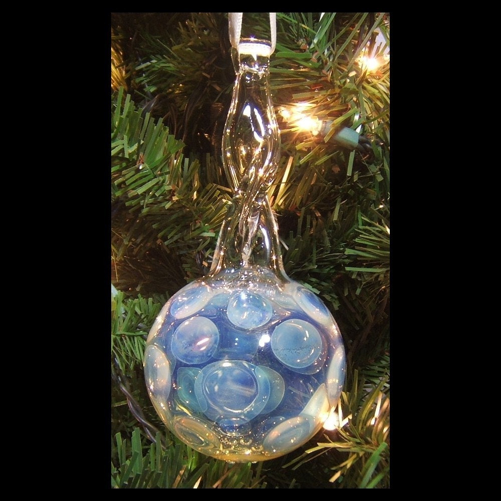 ON SALE Blown glass ornament silver fumed hobnail by Fireworx Glass