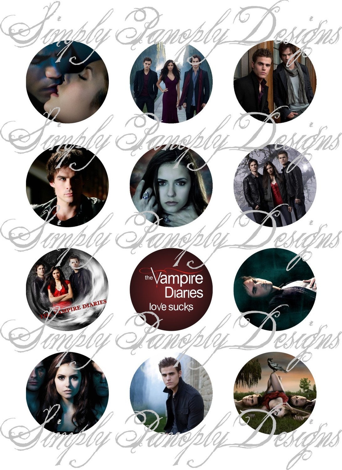 Vampire Diaries 1 inch Circles Digital Download  Buttons Bottlecaps Scrapbooking Stickers Round Magnets Etc
