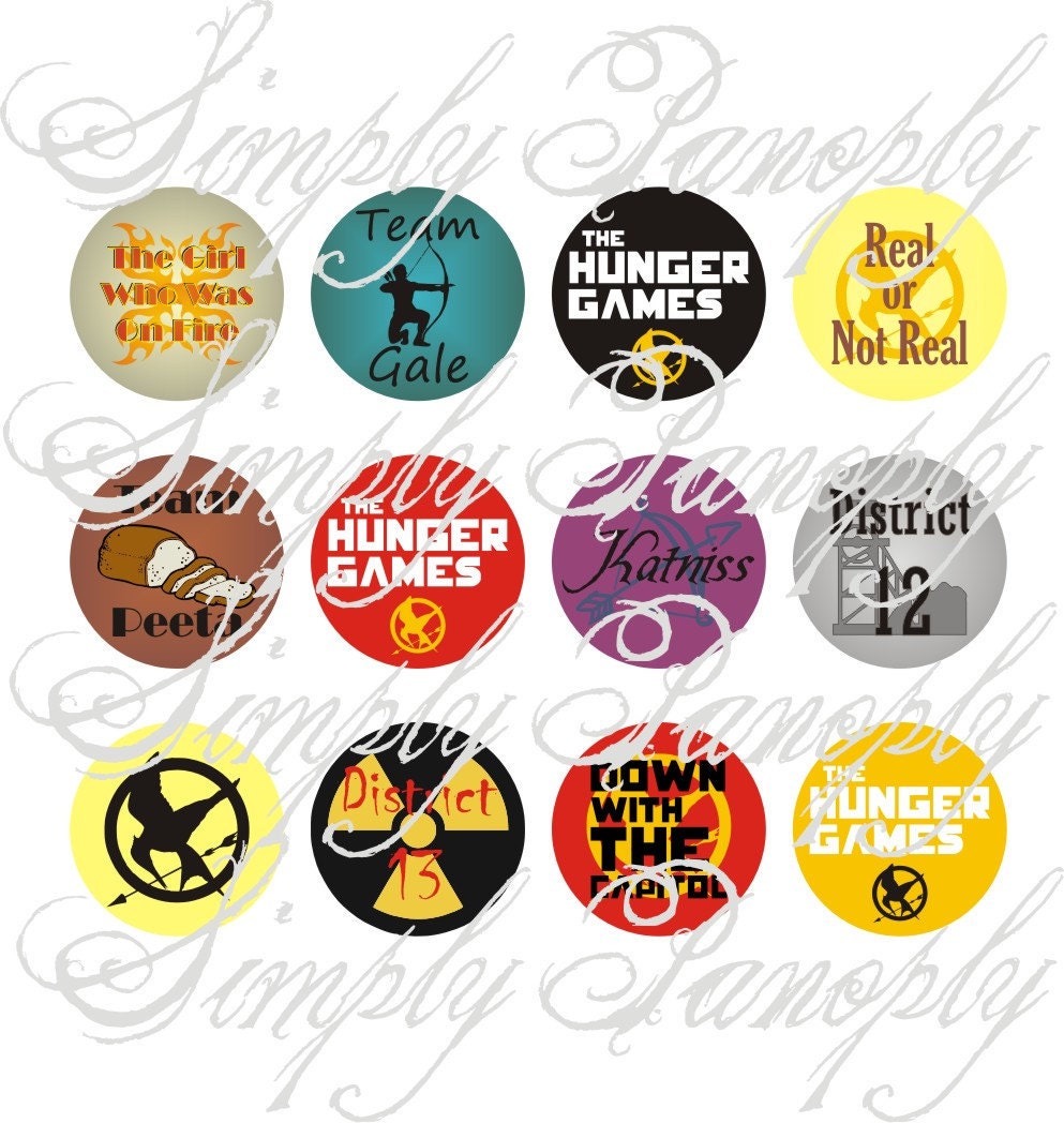 The Hunger Games 1 inch Circles Digital Download Scrapbooking Stickers Jewelry Magnets Etc