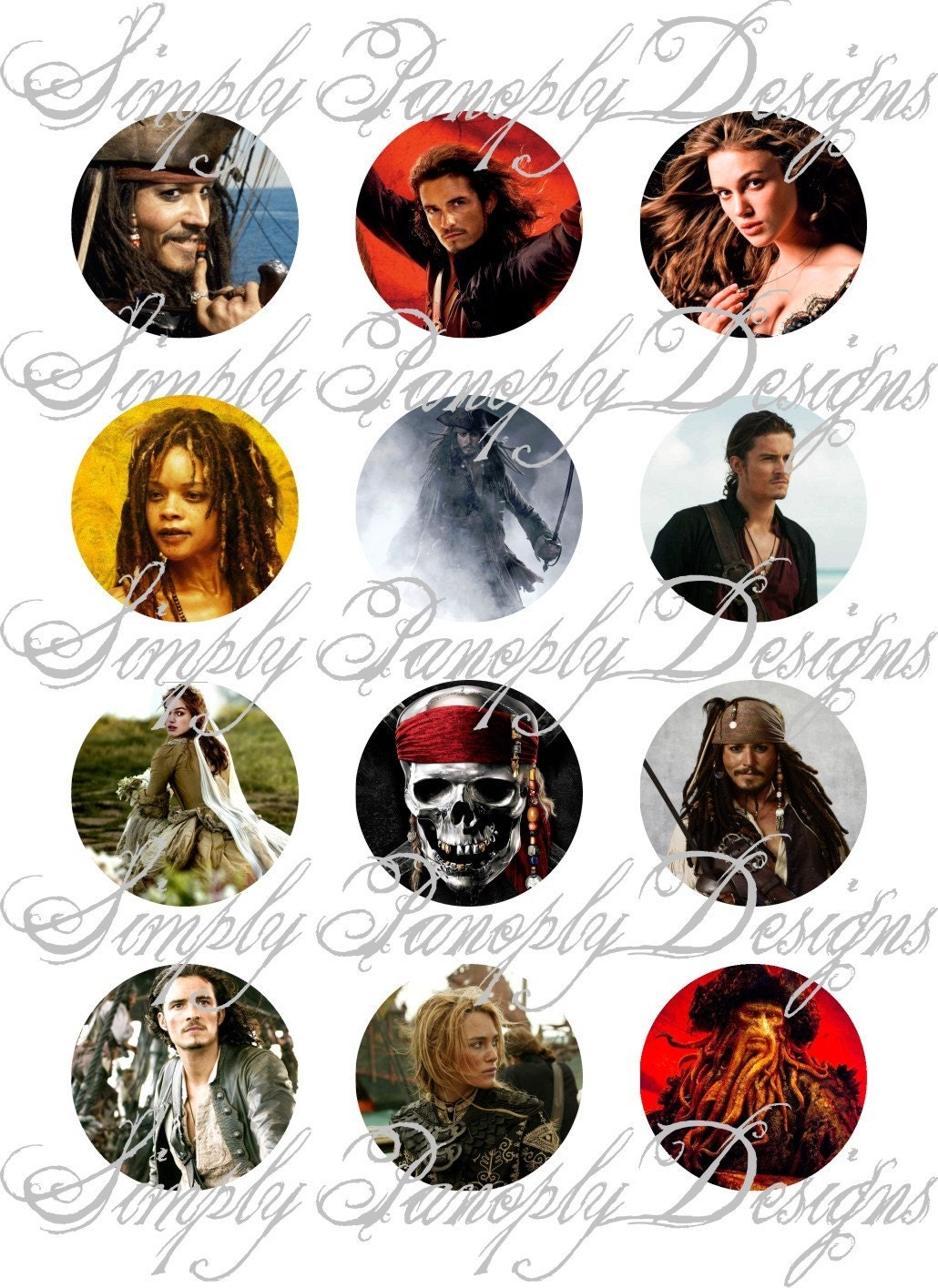 Pirates of the Caribbean 1 inch Circles Digital Download Buttons Bottlecaps Scrapbooking Stickers Round Magnets Etc