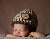 Rustic Beanie Handmade Wooden Button Newborn Baby Photo Prop Unisex Boy Girl