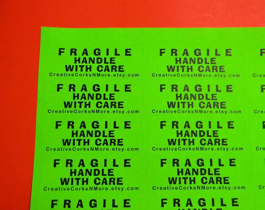 30 PERSONALIZED FRAGILE Handle With Care Labels. 1 Sheet Neon Green 1-Inch Labels. 3619
