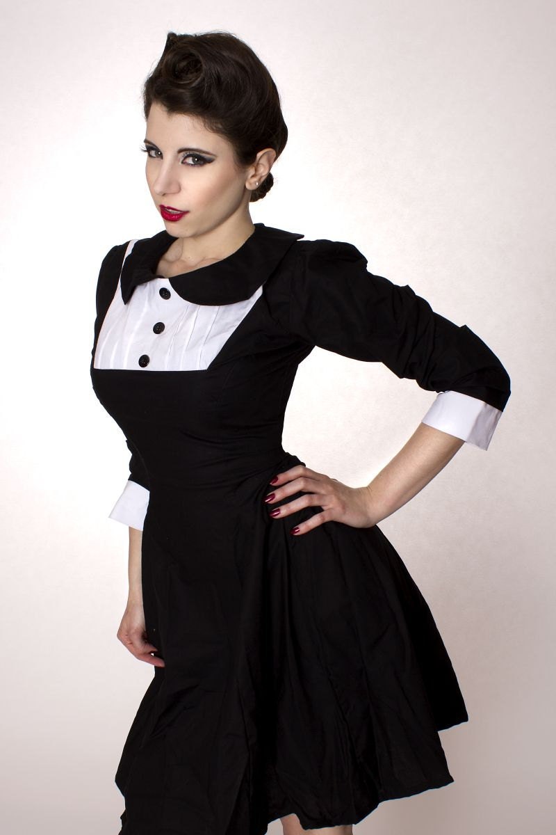 Gothic Lolita Black Aline Dress with Peter Pan Collar Long Sleeves Wednesday Aadams Lenore Custom Made to Measure including Plus Size
