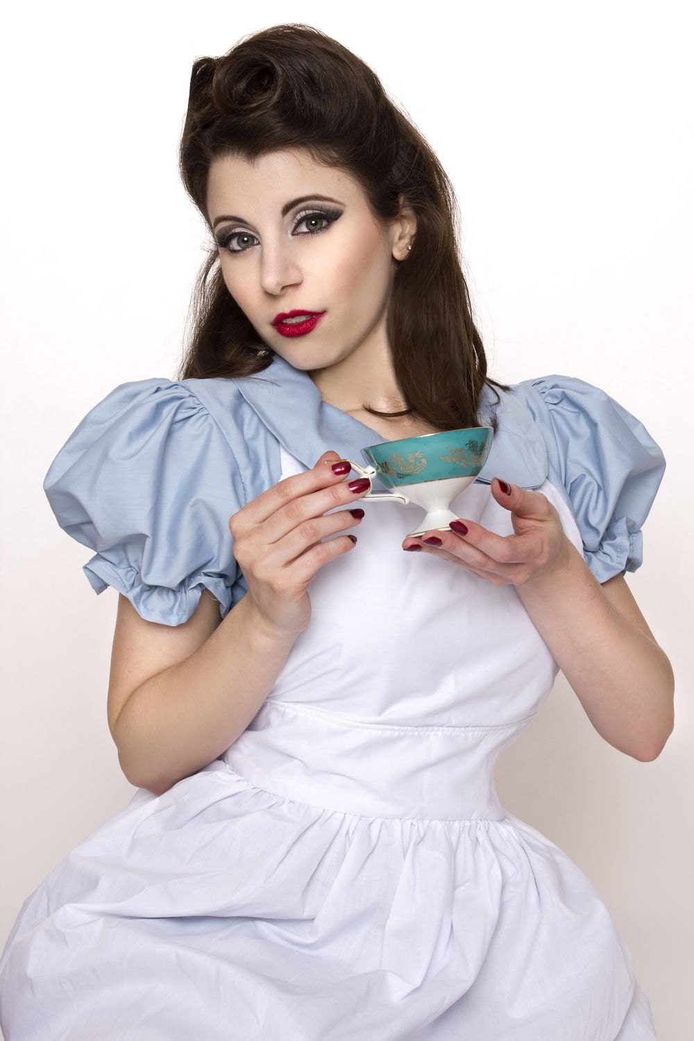 Alice in Wonderland Halloween Costume blue dress white apron costume custom size made to measure plus size