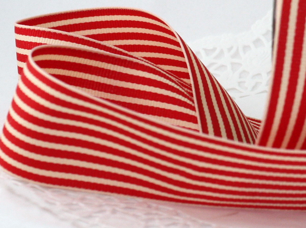 Red Striped Ribbon 1.5" Wide - May Arts Red/Cream