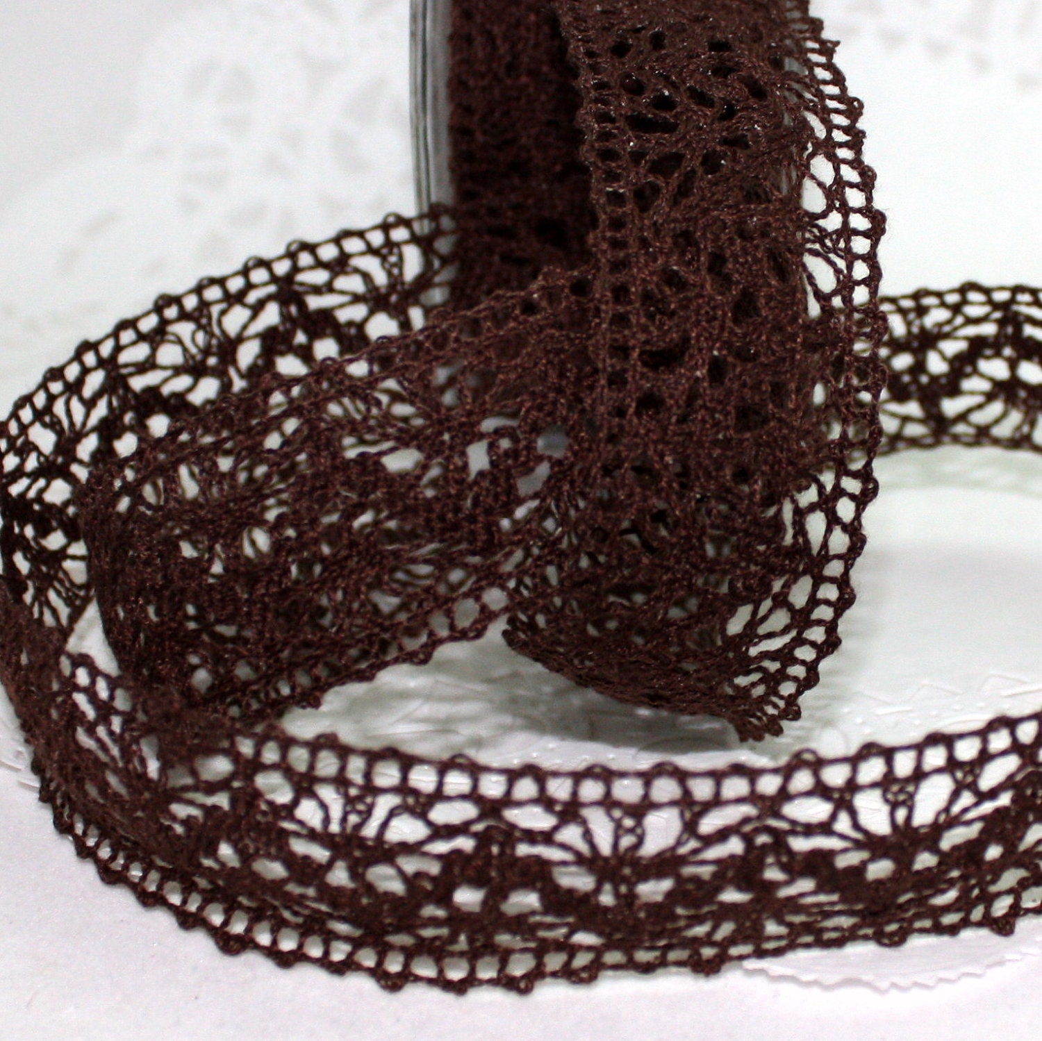 Crochet Lace Ribbon - Chocolate Brown - 1 1/4" wide