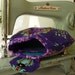 SMALL PLEATED CLUTCH - Peek-a-Boo Pleat Purse in textile designer Jennifer Paganelli's purple cotton Crazy Love fabrics