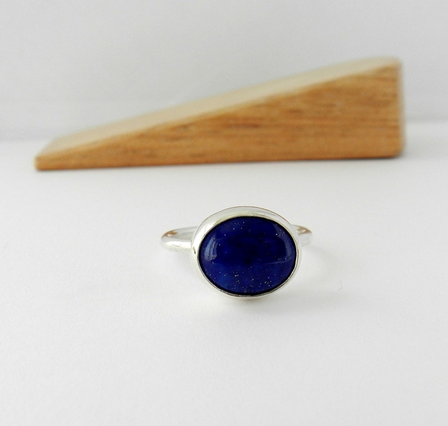 Lapis Lazuli Ring. Sterling Silver Blue Stone Ring.  Natural Gemstone Ring. Simple jewelry
