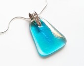 Fine Silver & Aqua Blue Fused Glass Pendant Necklace