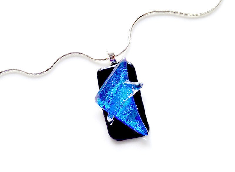 Cobalt Blue Necklace - Dichroic Glass Triangles