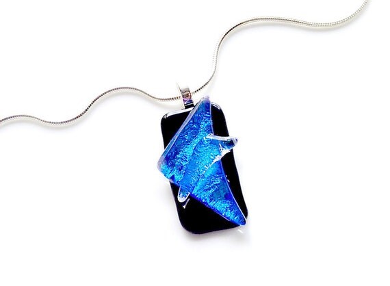 Cobalt Blue Necklace - Dichroic Glass Triangles