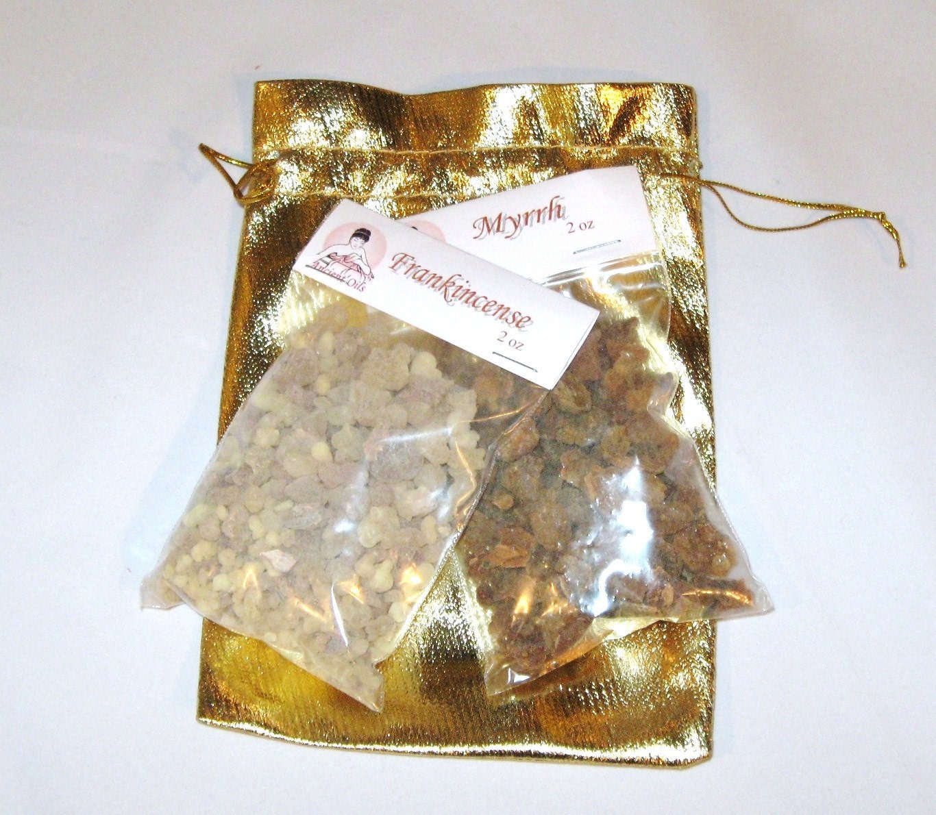 Frankincense and Myrrh Resin in Golden pouch.  stocking stuffer 4 oz