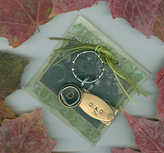 Key Chain Hand Stamped "Dad" With Vintage Typewriter Key Men's Holiday Gift, Key Ring