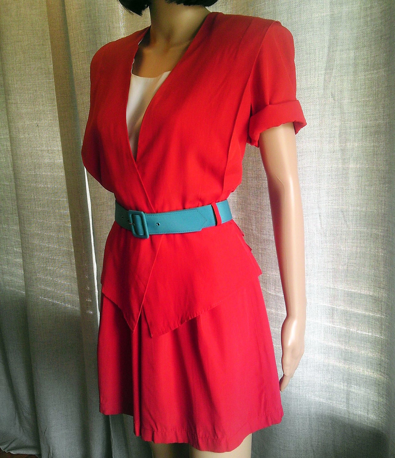 Vintage 1980's Red and White Peplum Romper Jumpsuit