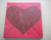 Heart Acrylic Henna Painting, Mixed Media, One of a Kind, Unique Global Henna Art
