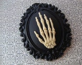 SKELETON CREW - Black Cameo Brooch with Resin Skeleton Hand in Cream Crypt Couture Dead Grave Cemetery Mausoleum