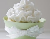 Pale Green Cupcake Wrappers with Iridescent Ribbon