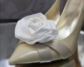 Shoe Clips, Chic Dupioni Silk fabric flower Rosettes, Bridal Shoe Clips in white or ivory