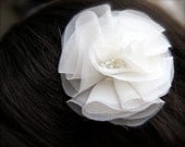 Flower Fascinator Organza Pouf Bloom white, diamond white, ivory Bridal Flower- Other colors available