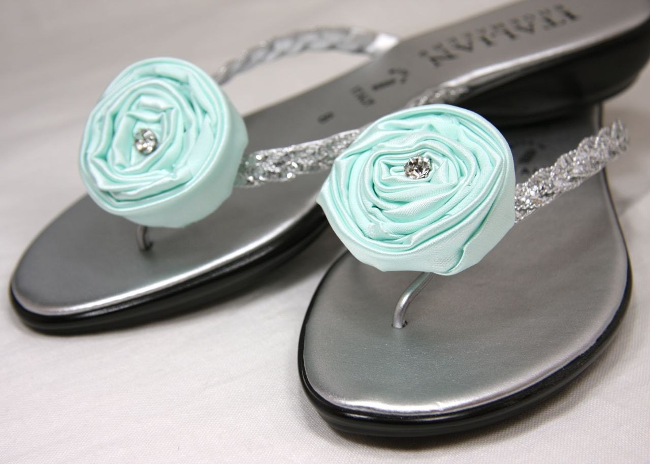 Shoe Clips, Rosettes, Tiffany Blue, Aqua Blue Satin, Rhinestone, custom colors shoe clips