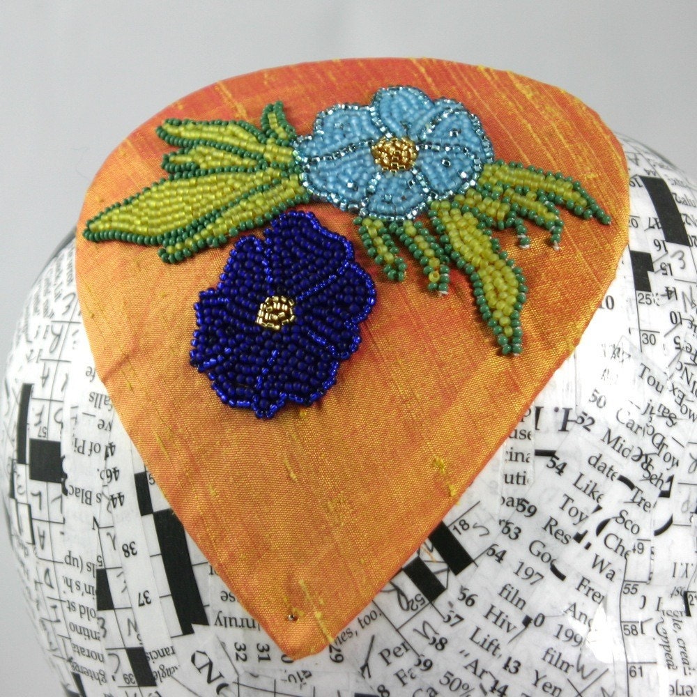 Sherbet and Blue Flower Beaded Fascinator, Marty Robbins