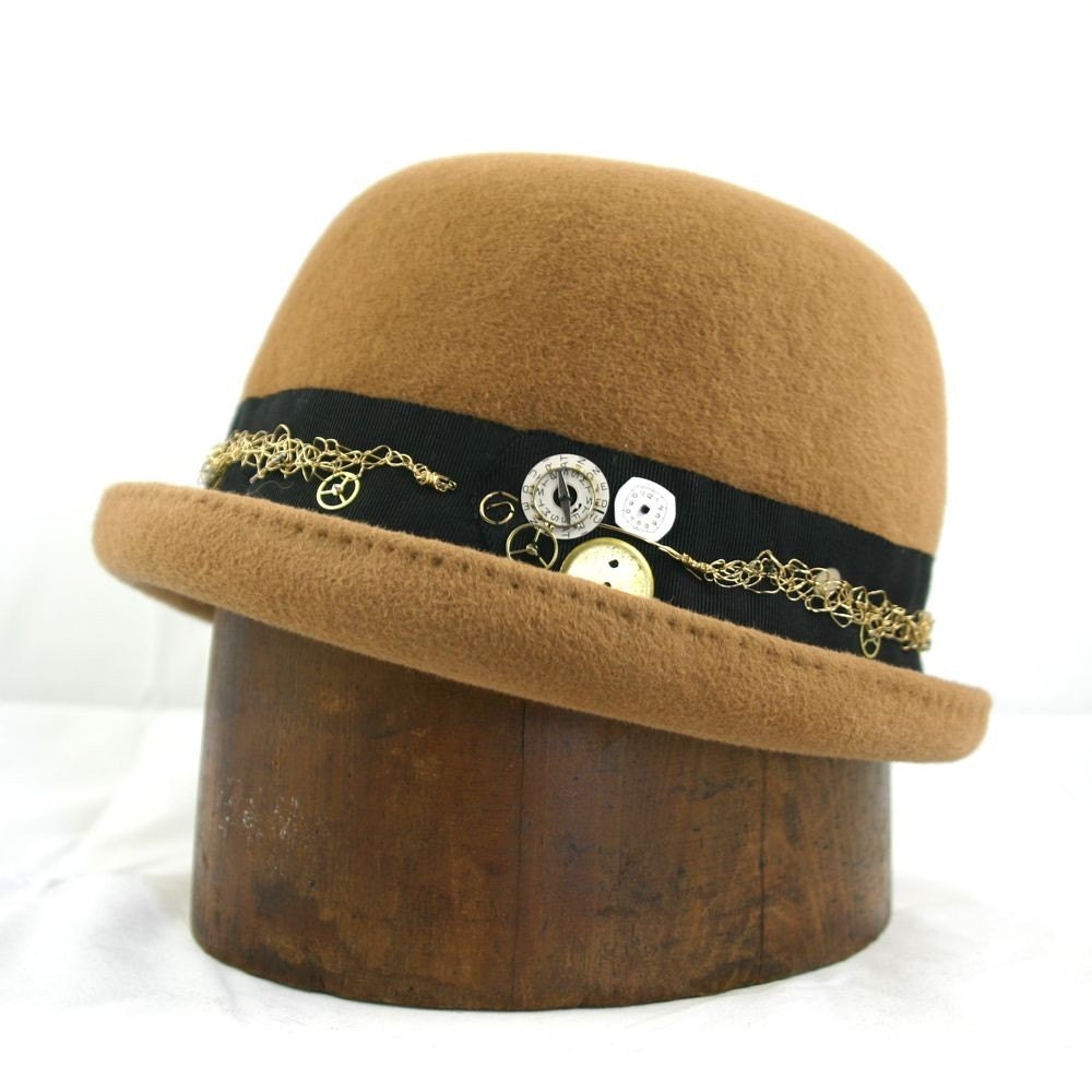 Camel Steampunk Bowler Hat, Mrs. Tick Tock