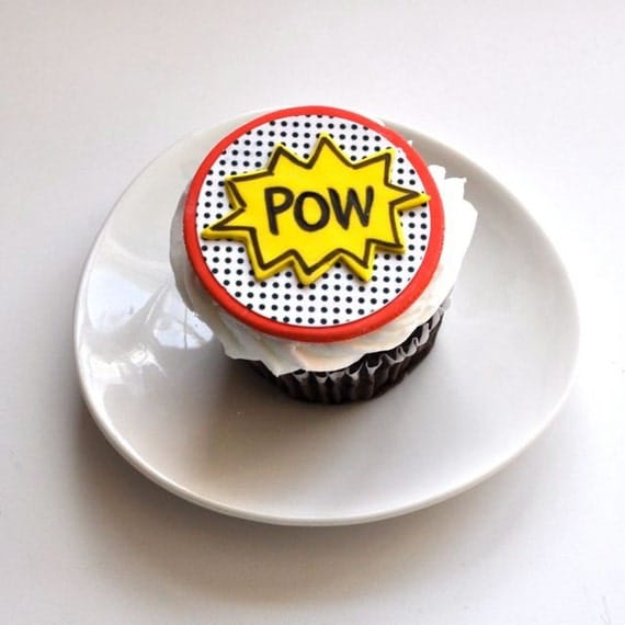 Edible Image POW Fondant Cupcake Topper for Super Hero Birthday Parties