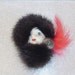Vintage Mink Lady Brooch.  Porcelain. Feather. Black. Red.