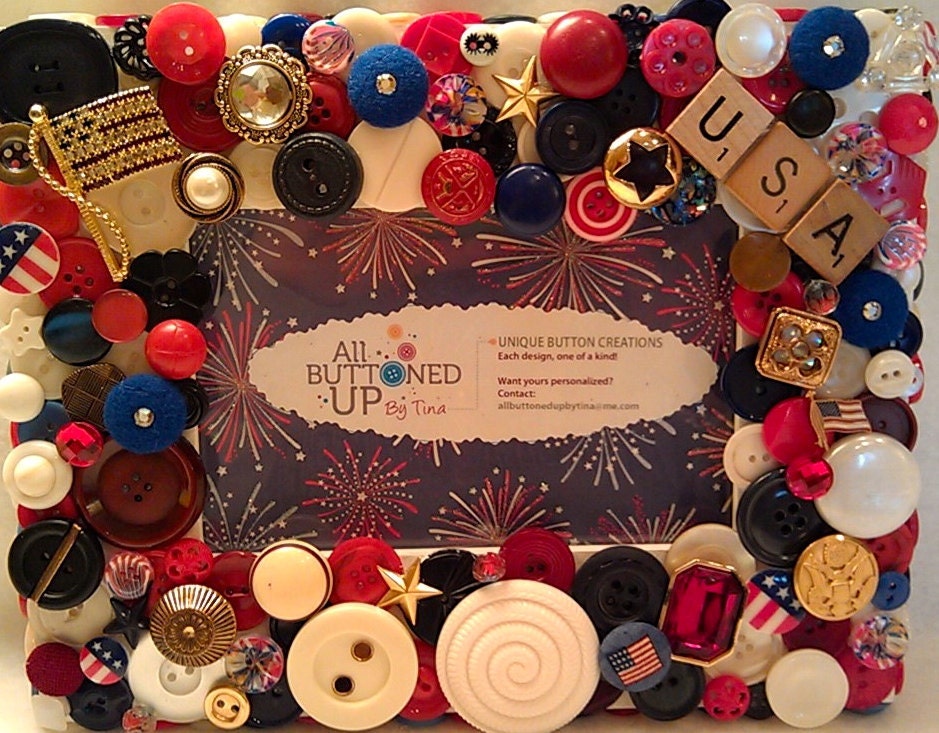 USA Themed Button Picture Frame for 4"x6" photo