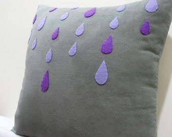 Purple Rain. Grey Rainy Days Suede Pillow Cover. Decorative Cushion