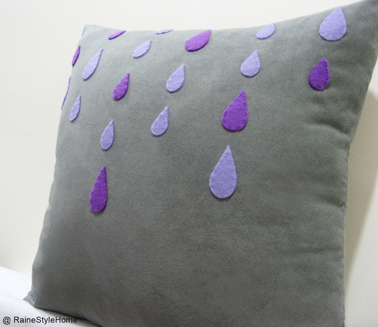Purple Rain. Grey Rainy Days Suede Pillow Cover. Decorative Cushion