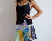 Pastel Sky Navy Blue Upcycled Patchwork Silk Shorts               Made in England UK