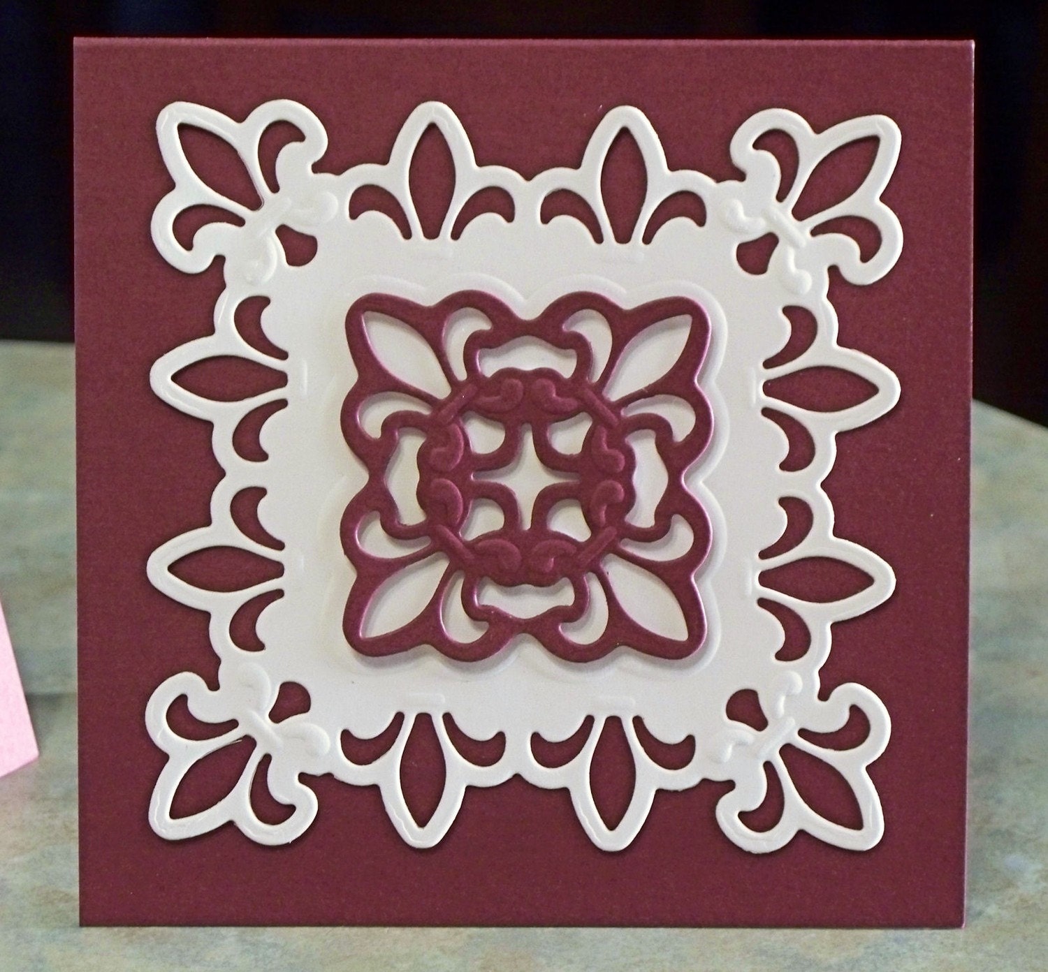 Set of Four Die Cut Fleur de Lis Note Cards - Choose Your Color