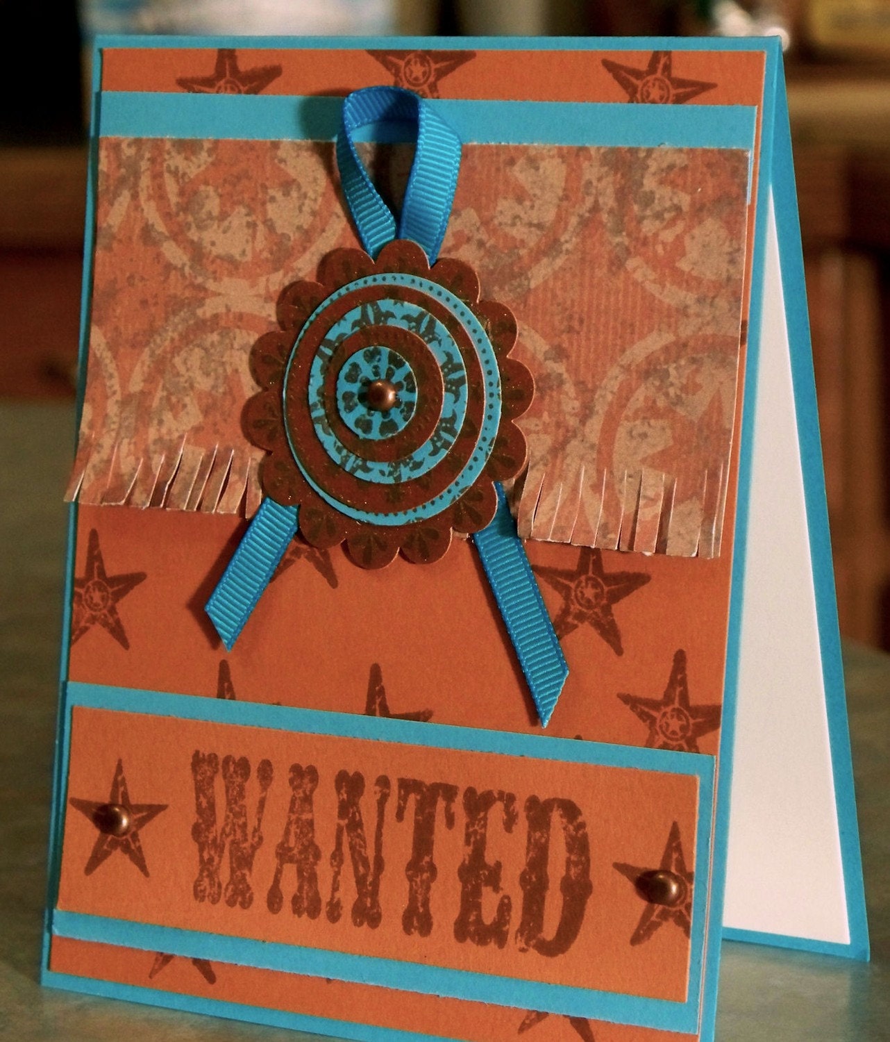 OOAK Masculine All Occasion Card, Stampin Up Wanted with Embossed Medallion
