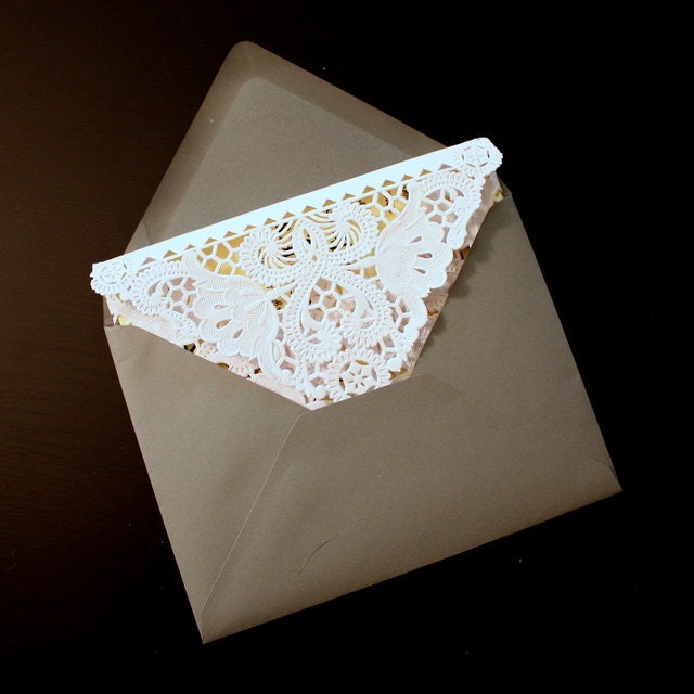 Love Birds Wedding Invitation Set with Lace Paper Doily Inner Envelope - SAMPLE ONLY