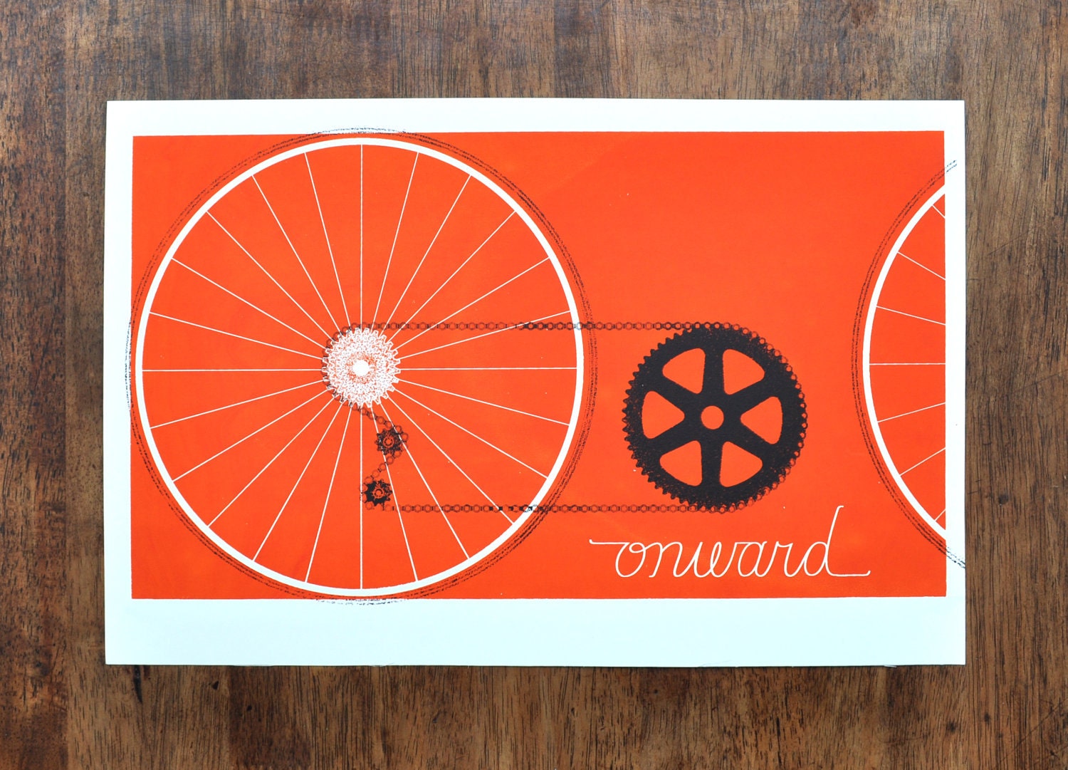 Onward - Two color silk screen print (Ruby Red / Black)