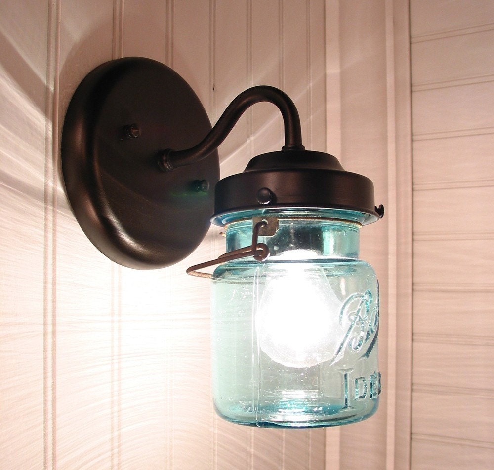 Vintage BLUE Canning Jar SCONCE Light