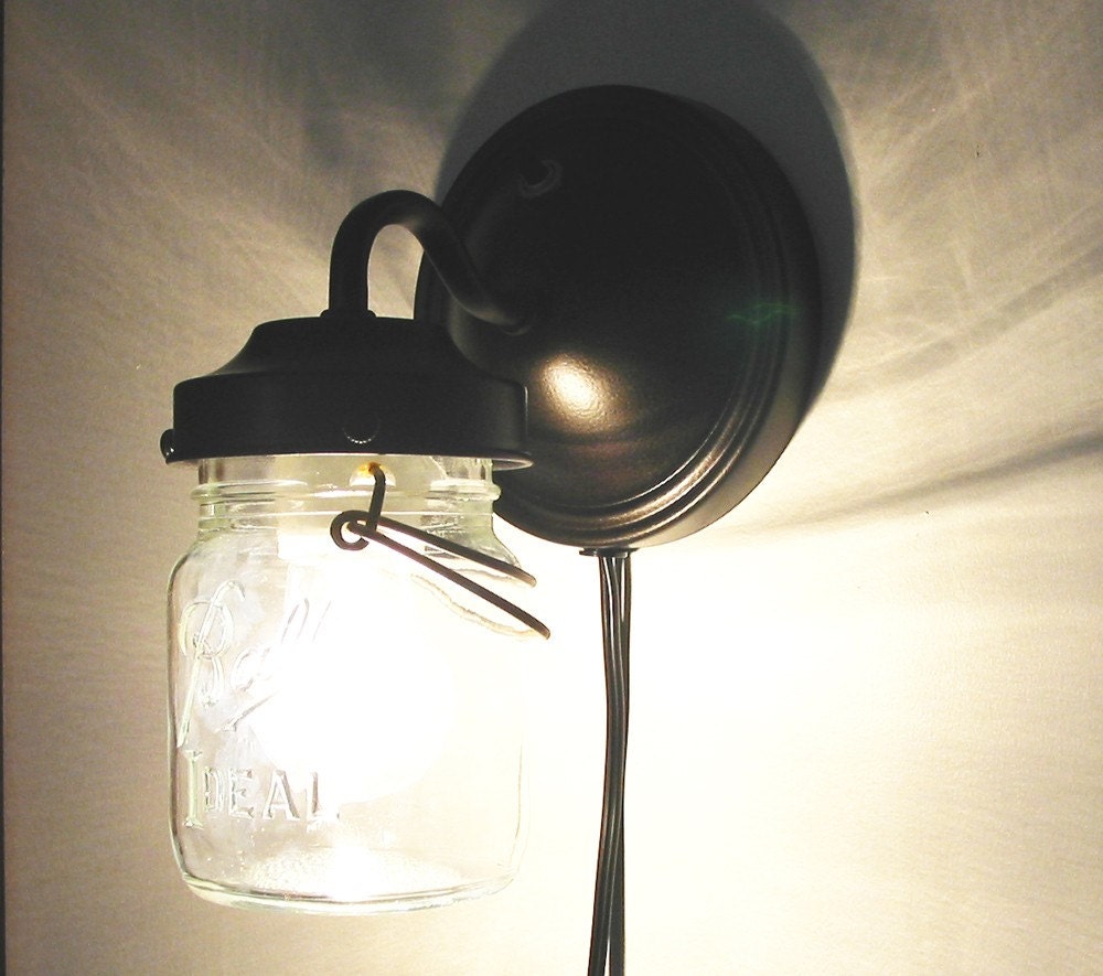 Vintage PLUG IN Clear Canning Jar Sconce